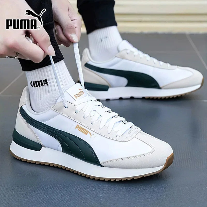 PUMA Sneakers Casual Retrò Leggere Antiscivolo in Pelle Scamosciata Bianca e Verde Scuro con Cuciture 399250-04