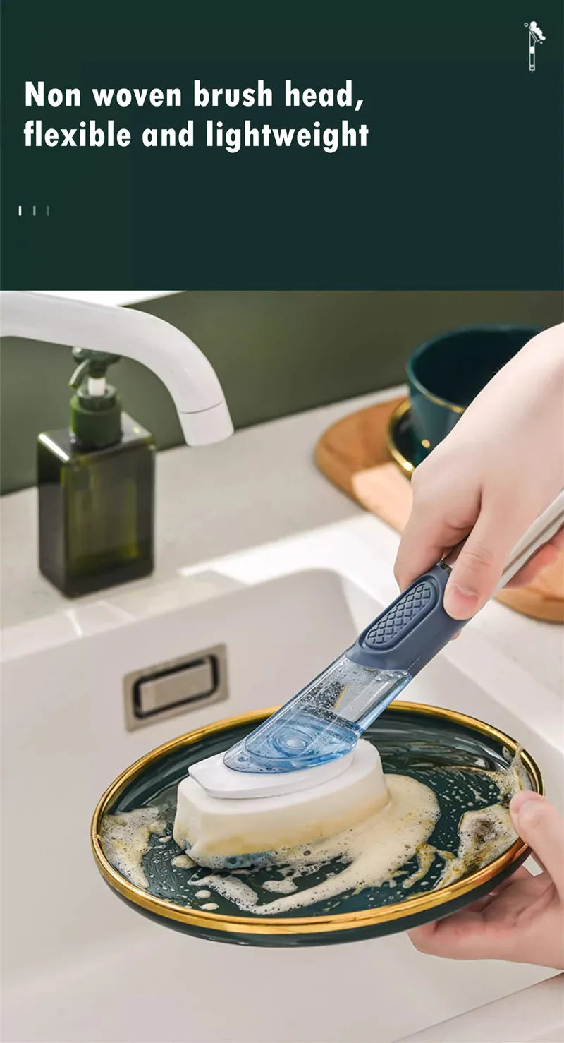 Strumenti per la pulizia della cucina Manico lungo Spazzola per piatti Dispenser di sapone liquido Detergente Spazzola per piatti Spugna per piatti Salviette per lavare i piatti