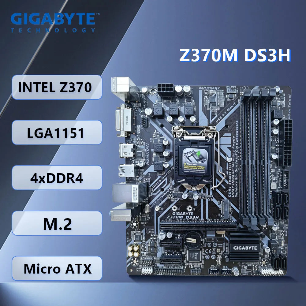 Scheda Madre Gigabyte Z370M DS3H Intel Z370 LGA 1151 DDR4 64GB M.2 Micro ATX compatibile con Core i7-9700K i5-9500T i5-8400 i3-9100 G540