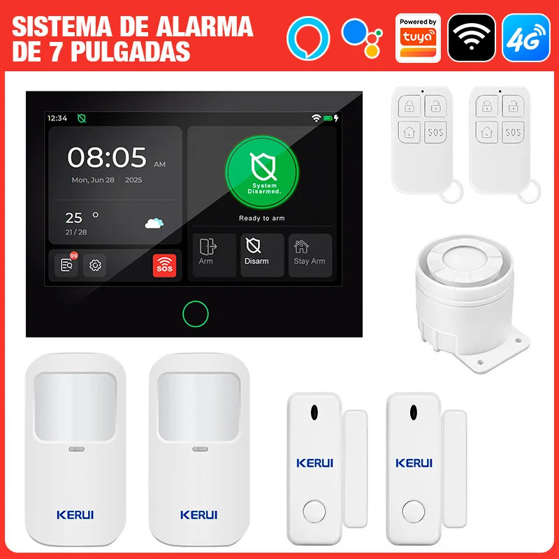 Sistema di Allarme ES Delivery Kerui con Schermo Touch da 7 Pollici, 4G+WiFi, Allarme Domestico ASK/FSK 433MHZ, Antifurto Compatibile con Tuya G70