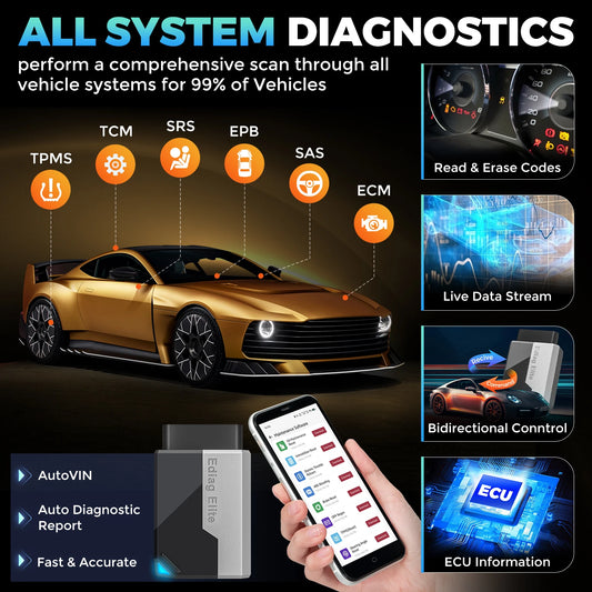 Nuovo Kingbolen Ediag Elite 2026, Strumento Diagnostico Auto con Aggiornamenti Gratuiti a Vita, Diagnosi di Tutti i Sistemi, 15 Funzioni di Reset, Codifica ECU Bidirezionale, Scanner Auto OBD2