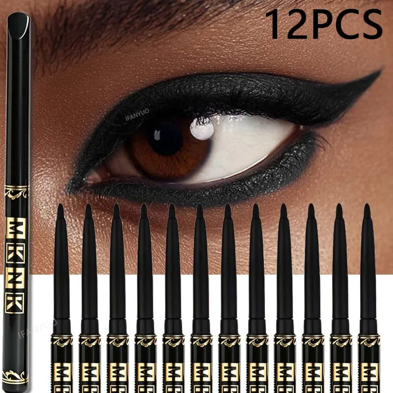 1-12 Pezzi Matita Eyeliner Nera Impermeabile, Anti-sbavatura, Applicazione Facile con Rotazione, Gel Occhi per Trucco Occhi Audace Stile Punk Adatto ai Principianti