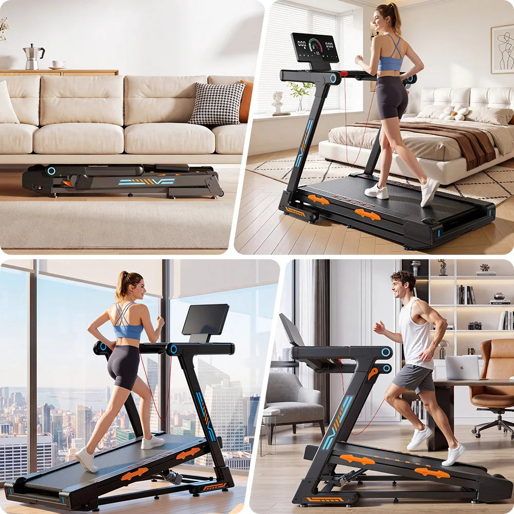 Treadmill Pieghevole FT71 4.0HP, Pedana da Camminata con Inclinazione Automatica del 24%, Macchina da Corsa con APP, Ricarica Wireless, Display LED, Capacità 150KG
