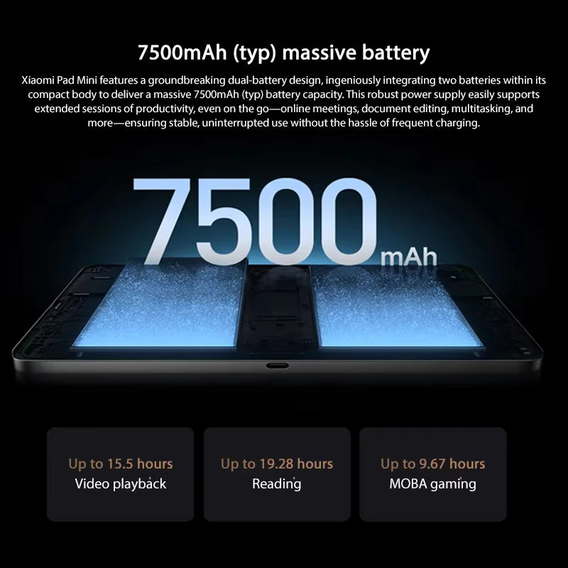 Versione Globale Xiaomi Pad Mini Tablet con Processore MediaTek Dimensity 9400+, Display 3K da 8.8" a 165Hz, Batteria Grande da 7500mAh