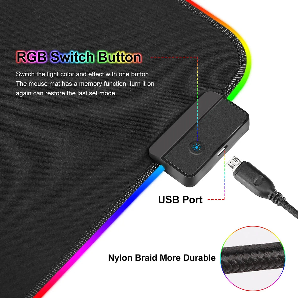 Tappetino per mouse da gaming RGB, formato XXL, extra large, 800 x 300 mm x 4 mm, ideale per giocatori di PC, antiscivolo, impermeabile, per computer e laptop - 14 modalità di illuminazione.