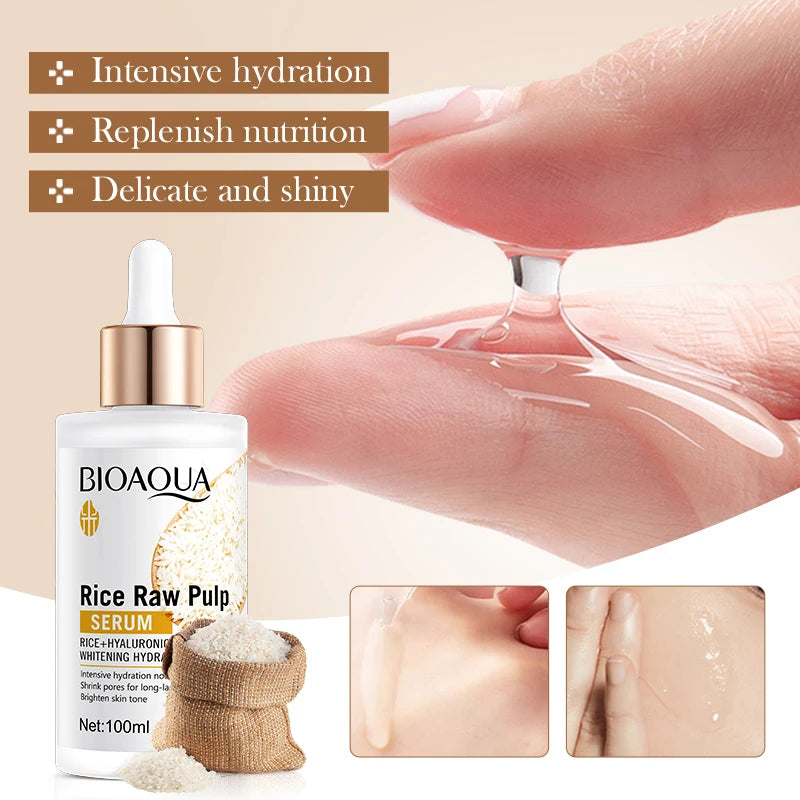 BIOAQUA Siero viso al riso bianco idratante antirughe antirughe anti-età sbiancante essenza viso cura della pelle per il viso