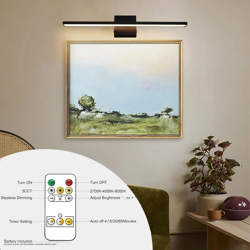Lampada da parete ricaricabile con batteria da 6000 mAh, ideale per illuminare quadri, con interruttore dimmerabile e telecomando, lampade da parete senza fili.