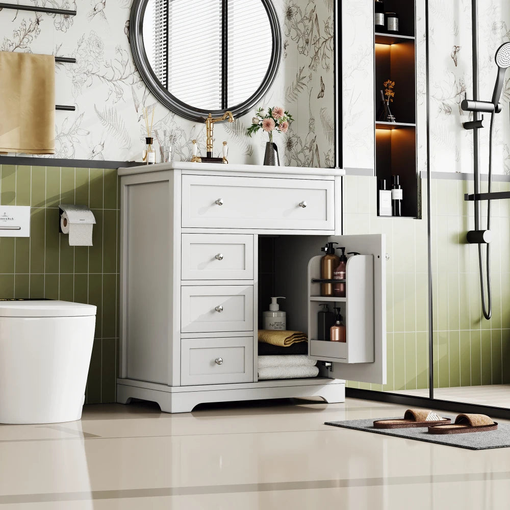 Mobiletto da bagno 76x46x87 cm con lavabo Mobiletto inferiore Cassetto a basso rumore Guida Telaio per porta Cassetto pieghevole Lavello in ceramica Lavabo in ceramica Lavaggio in ceramica
