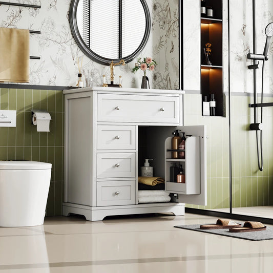 Mobiletto da bagno 76x46x87 cm con lavabo Mobiletto inferiore Cassetto a basso rumore Guida Telaio per porta Cassetto pieghevole Lavello in ceramica Lavabo in ceramica Lavaggio in ceramica