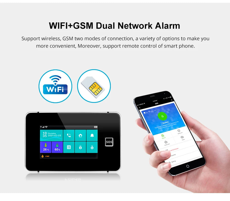 KERUI 2G WIFI GSM Sistema di Allarme Domestico Set Touch Screen da 4.3 pollici Sistema di Allarme di Sicurezza Tuya Smart App Alexa per la Casa Antifurto