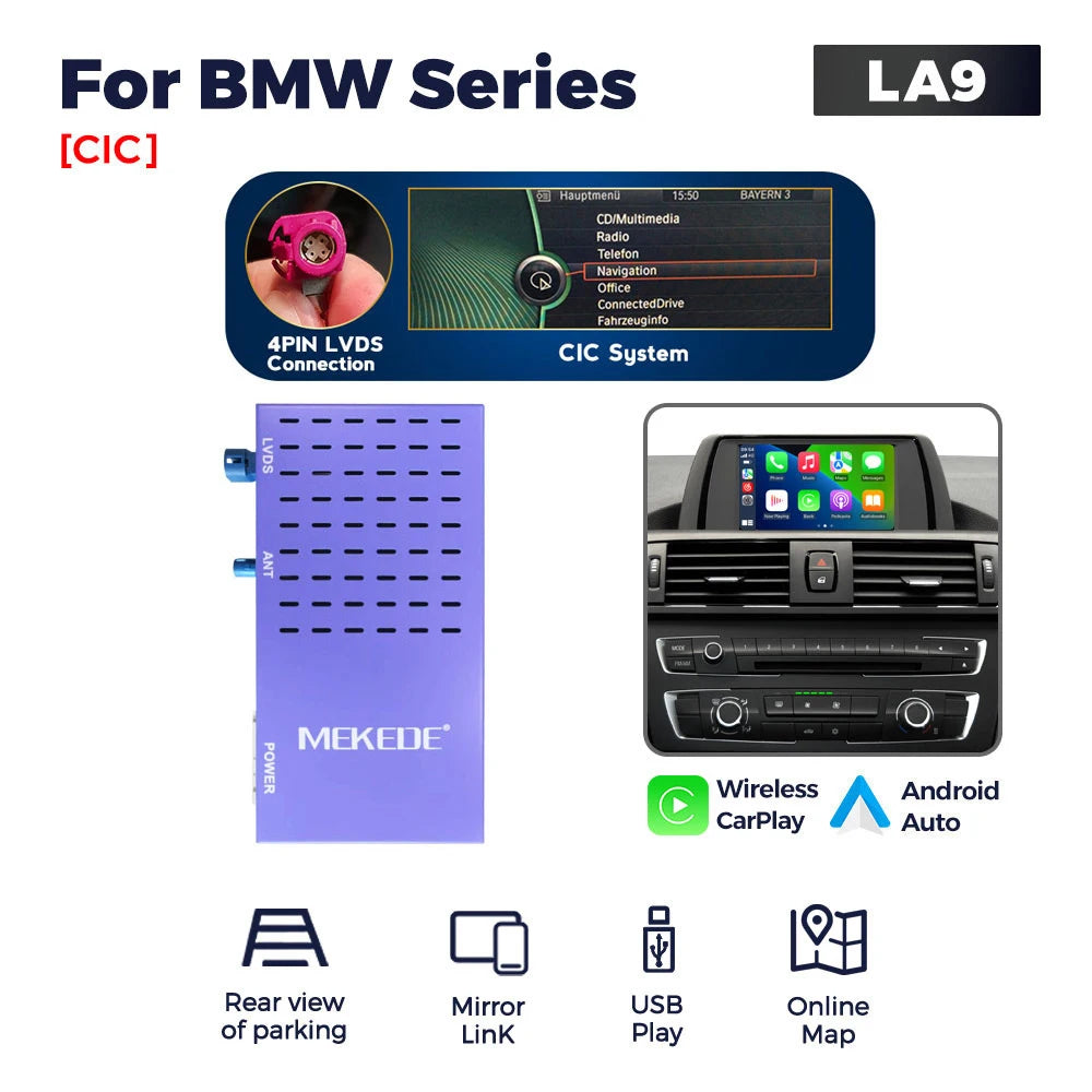 MEKEDE Modulo BOX DSP HiFi con mirroring, CarPlay wireless, Android Auto, AirPlay, Autolink per BMW F20 F21 F30 F31 F34 F07 F10 F11 F01 F2 F25 E60 E61 E81 E82 E84 E87 E88 E89 E90 E91 E92 E93 E70 E71 Sistema CIC