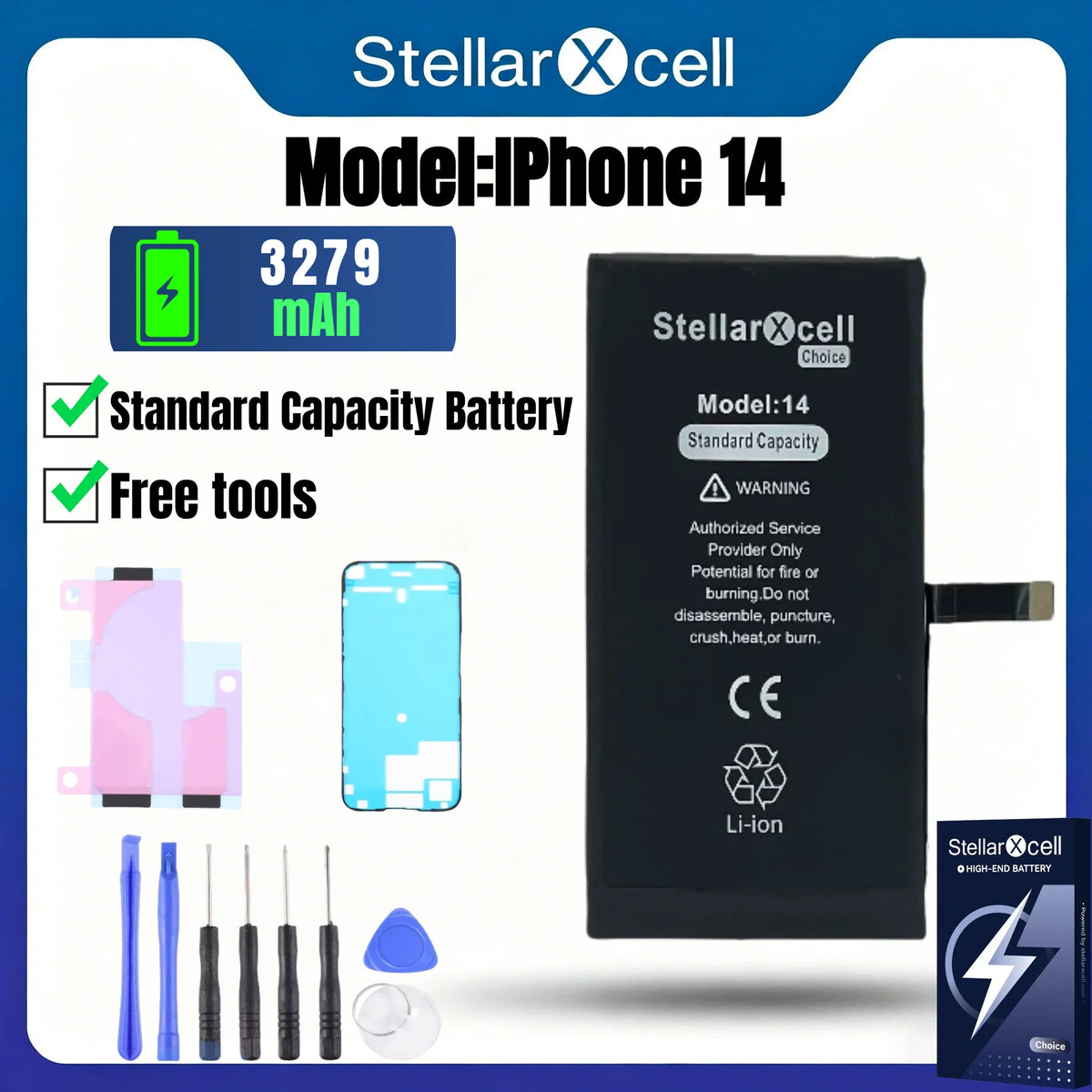 Batteria per iPhone, per iPhone 14 14Pro 14ProMax, Batteria di Capacità Standard, Batteria di Qualità Standard, Sostituzione Batteria iPhone con Strumenti Gratuiti, 0 Cicli, Mostra il 100% della Salute della Batteria