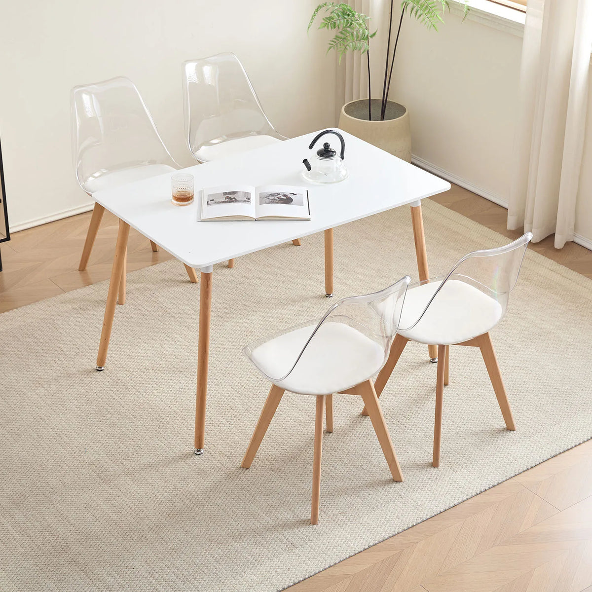 Set di 4 sedie da pranzo trasparenti gambe in legno sedia moderna e confortevole in PU per cucina camera da letto soggiorno mobili da cucina per la casa