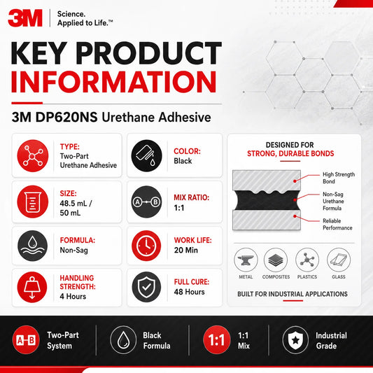 Adesivo Uretanico Originale 3M DP620NS Scotch-Weld 48.5ML Nero Non-Sciolmibile Colla Strutturale Bicomponente per Metallo Plastica Gomma Legno