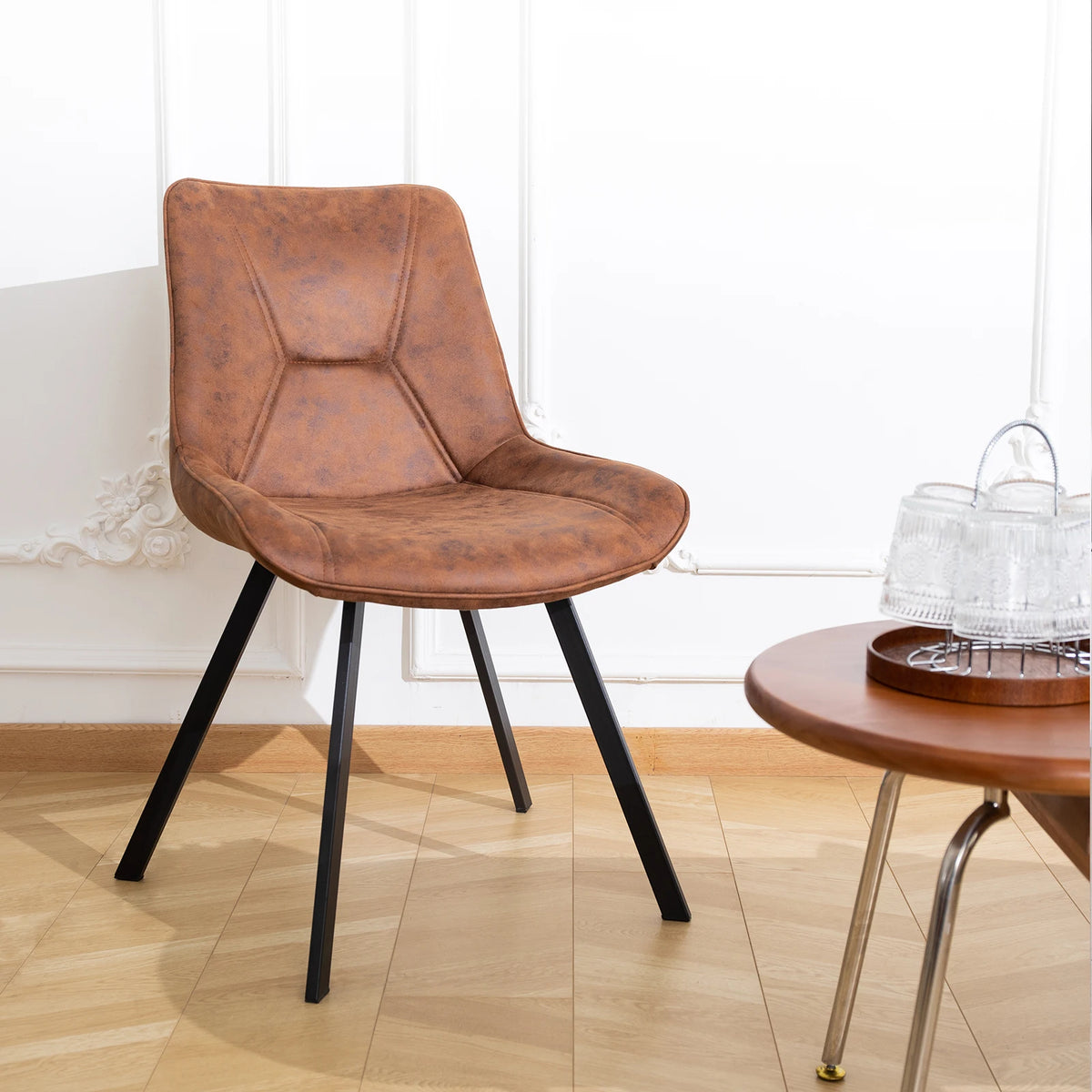 Set di 2 sedie da pranzo moderne in ecopelle con gambe in metallo marrone, per ufficio/soggiorno, 75 × 45 × 57 cm