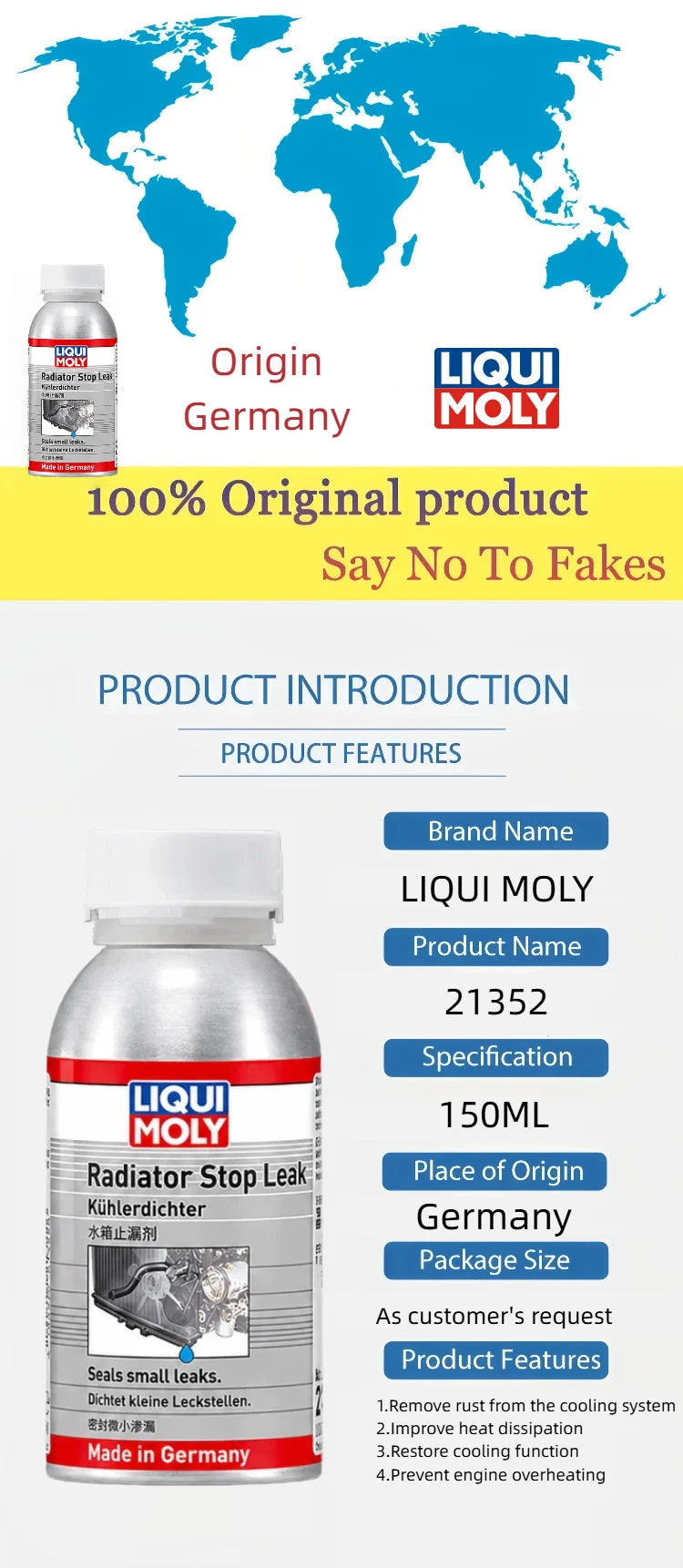 LIQUI MOLY Radiator Stop Leak 21352 150ml Sigillante per Sistema di Raffreddamento per Auto e Moto, Riparazione di Piccole Perdite nel Motore Raffreddato ad Acqua