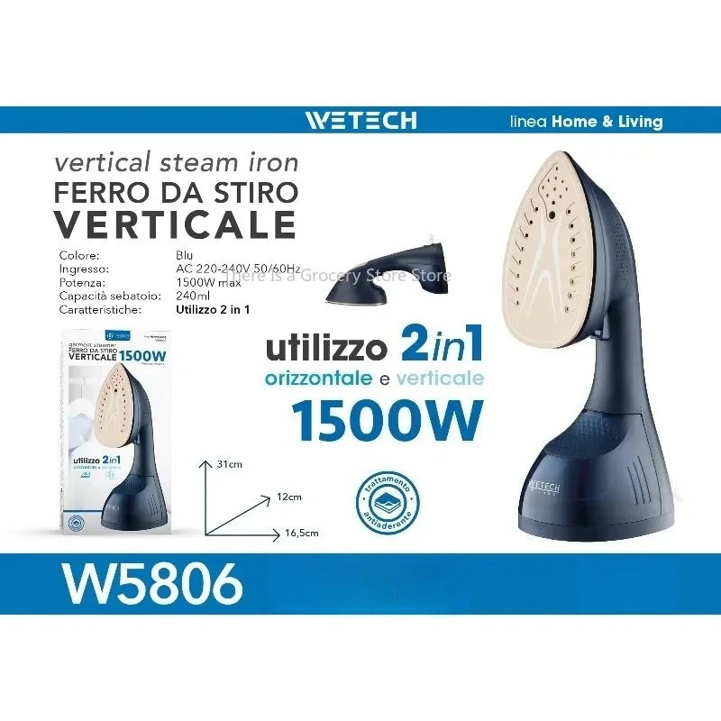 Ferro da stiro elettrico a vapore WETECH, serie W5801‑W5806, potenza massima 1200‑2200W, ideale per la stiratura dei capi, con funzione di autopulizia, controllo del vapore regolabile, piastra in acciaio/ceramica/antisciv