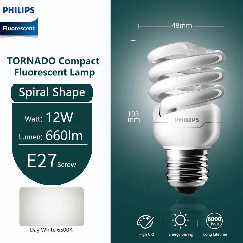 Philips Compact Fluorescent E27 Lampadine a risparmio energetico a luce spirale Serie Tornado 8W 12W 15W 2700K 6500K Lampade a forma di torsione