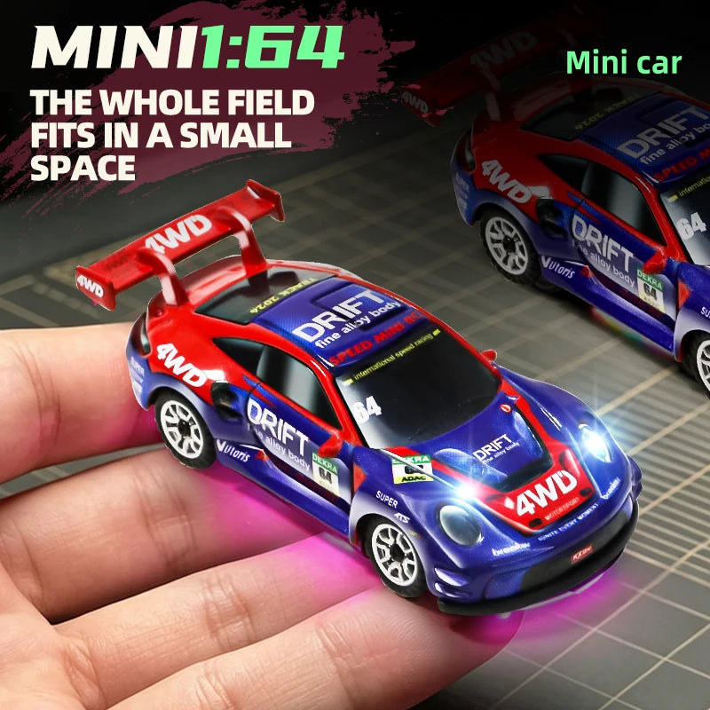 Auto RC da Drift ad Alta Velocità 1/64 con Luci, Auto Telecomandata 4WD 2.4G, Mini Auto da Corsa da Scrivania, Modellino in Scala, Giocattolo Regalo per Ragazzi