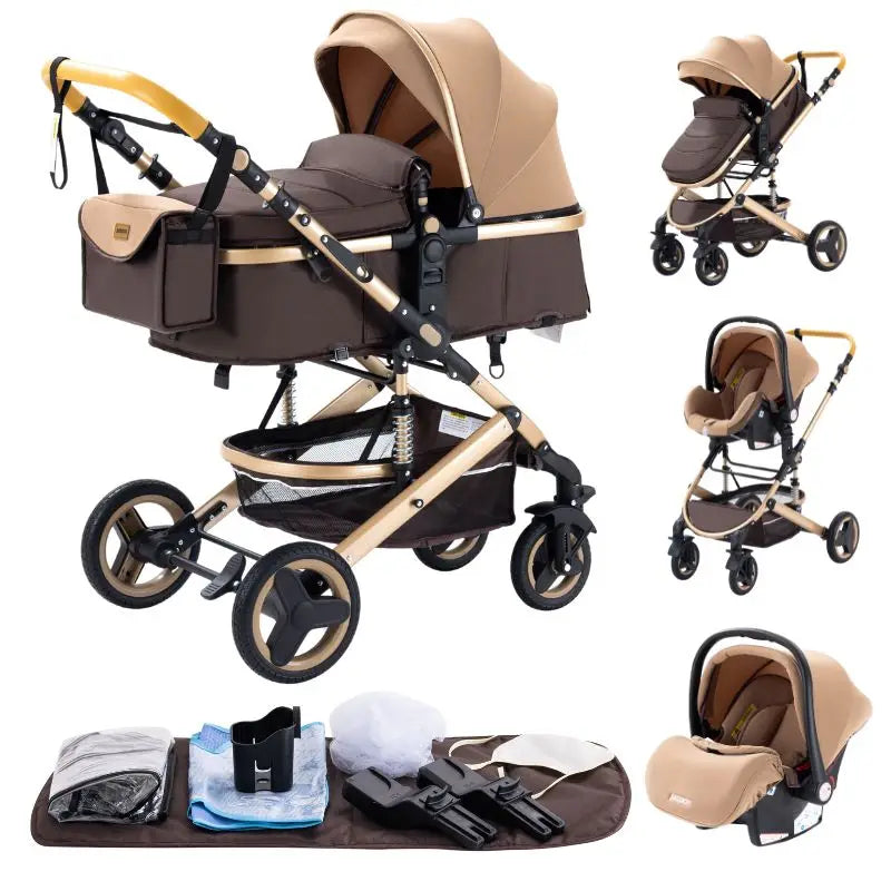 Nuovo passeggino di lusso 3 in 1 carrozzina da viaggio portatile pieghevole carrozzina alta paesaggio telaio in alluminio passeggino neonato