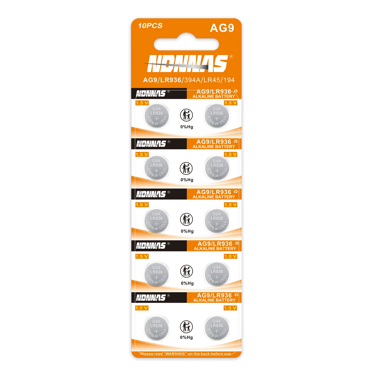 Batterie AG9 SR936SW/394 1.55V Alcaline a Bottone Ideali per Apparecchi Acustici, Orologi, Calcolatrici, Termometri, Giocattoli ecc.
