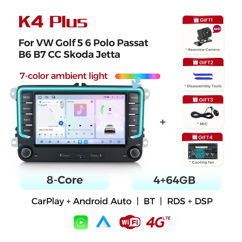 Mekede Android 15 Autoradio con CarPlay Wireless/Navigazione GPS Auto, Lettore Video 4K, DSP, BT5.4 per Volkswagen Golf 5 6 Polo Passat B6 V6 B7 TSI CC T5 EOS JETTA Skoda Octavia 2 Superb 3 Seat Altea Toledo Leon