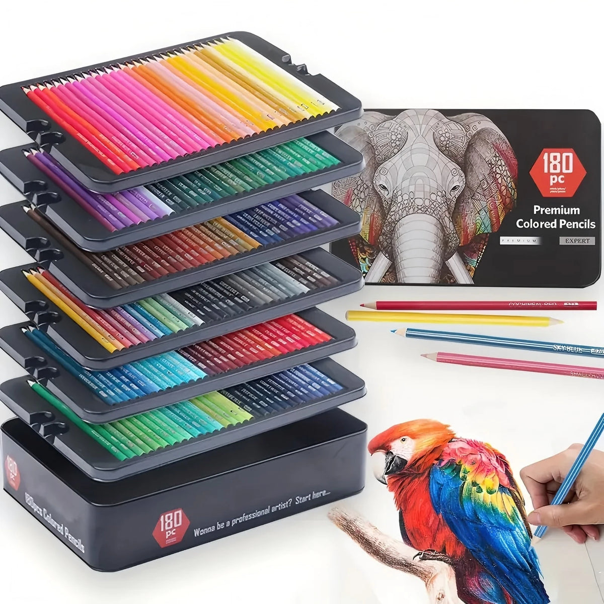 Set di Matite Colorate Professionali 72/120/180/260 Colori, Matite a Olio Non Tossiche per Disegno Artistico e Colorazione