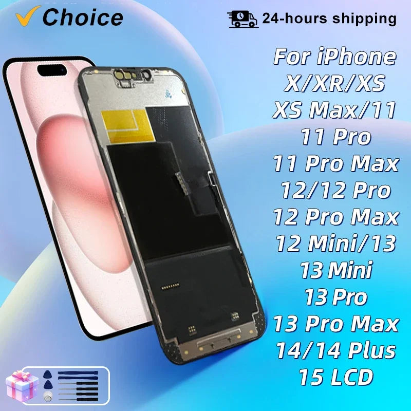 Scelta per iPhone 12 Pro Max 13 14 Plus 15 PRO Display Digitzer OLED per X XS 11 12 13 Pro MAX 12 Mini Display 13 Mini LCD