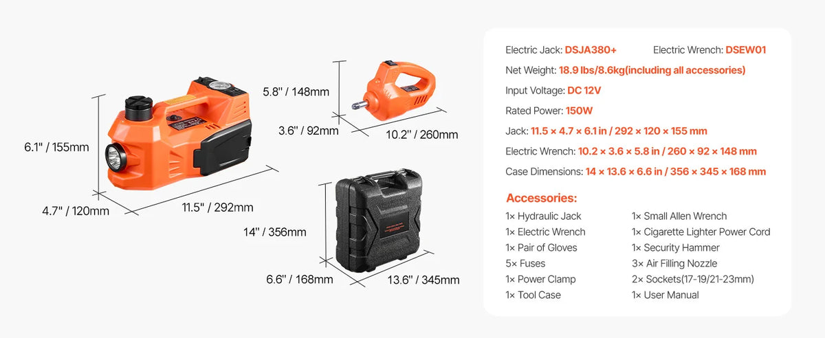 SucceBuy Cric per Auto Elettrica, Cric a Forbice Elettrico 5T con Gonfiatore Incorporato Cambio Pneumatici 12V con Luce LED per Camion SUV Berlina