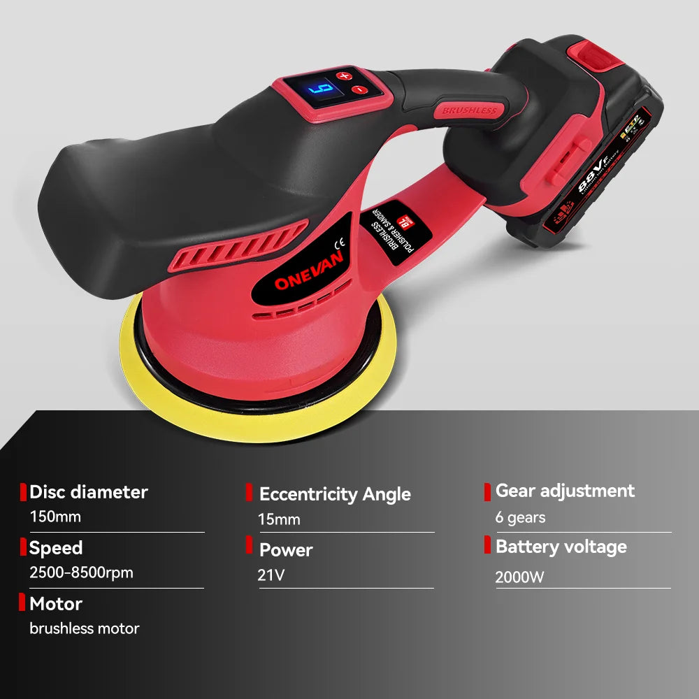 ONEVAN 2000W Potenza Brushless Cordless Lucidatrice Elettrica 6 Gear 8500RPM Palmare Auto Ceretta Strumento di Lucidatura Per Makita Batteria Spille