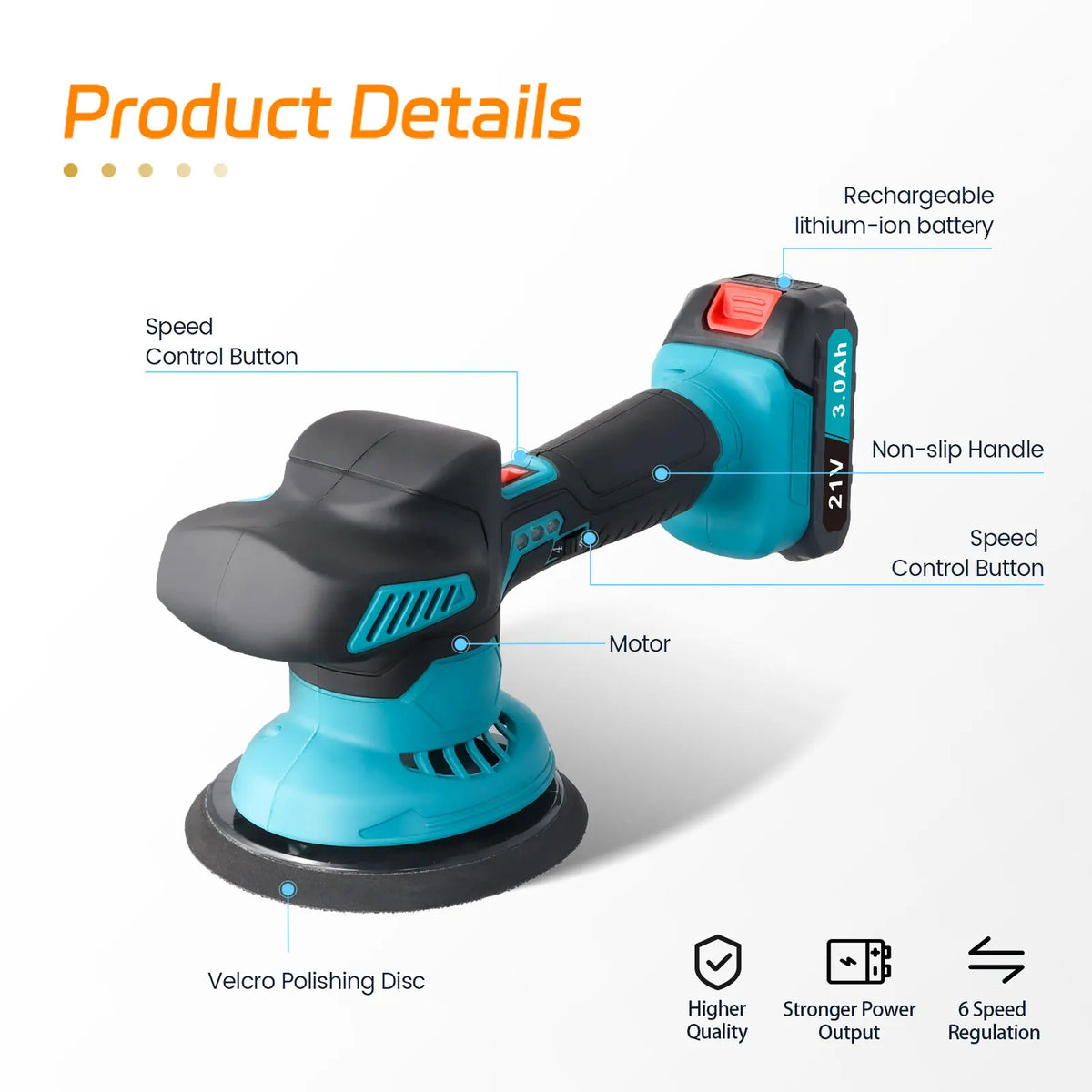 Lucidatrice Orbitale Elettrica Senza Fili Podofo 6 Pollici, Kit Mini Lucidatrice a 6 Velocità Variabili 5500RPM per Auto e Barche, con 2 Batterie Ricaricabili