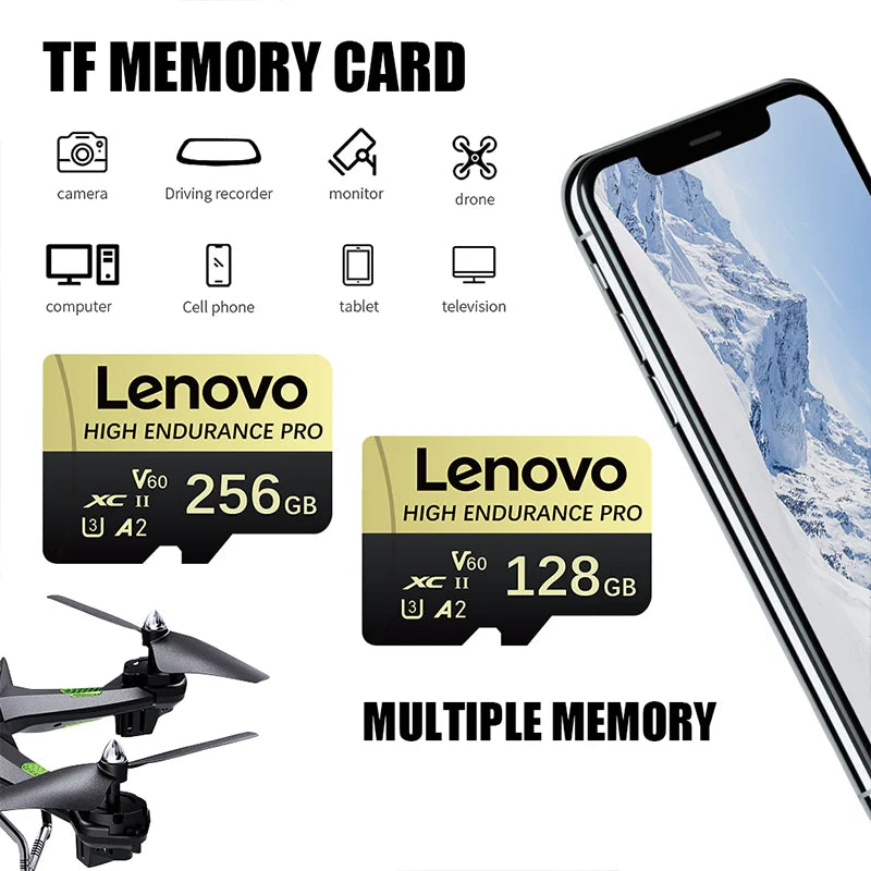Scheda di memoria flash Lenovo ad alta velocità, tipo TF Micro SD, classe U3, velocità V60, classe A2, disponibile in versioni da 1 TB, 512 GB e 64 GB, compatibile con Nintendo Switch, fotocamere e per la registrazione di v