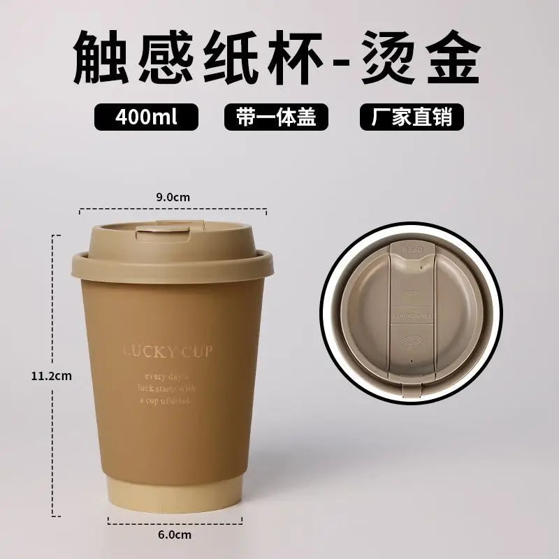 50 pz 330/400/500 ml Bicchieri di carta usa e getta Marrone Stampa a caldo Tazza di tรจ al latte con coperchio Boccale di caffรจ per bevande calde e fredde a doppio strato
