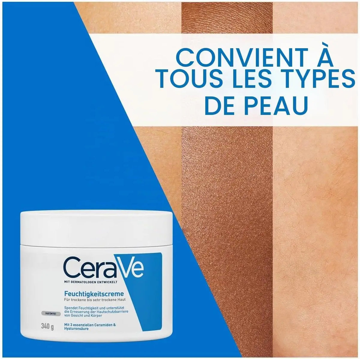 Crema Idratante CeraVe 340g Senza Profumo, Crema Quotidiana per Viso e Corpo con Ceramidi per la Cura della Pelle Secca