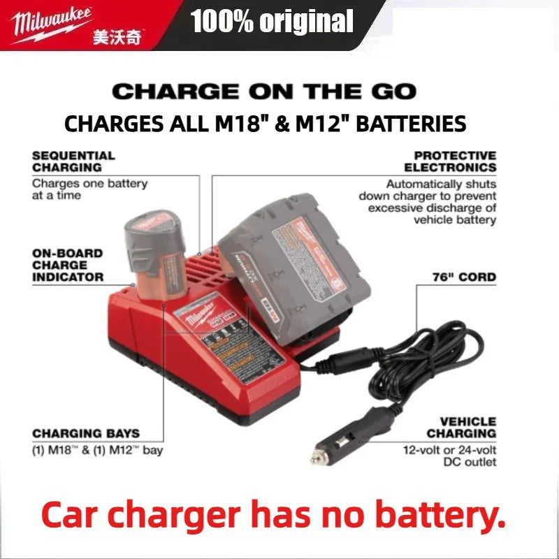 Caricabatterie multi-tensione Milwaukee M12-18FC, compatibile con M12 M18 48-11-1880, 48-11-2460, 48-59-1803, batteria Milwaukee a ricarica rapida