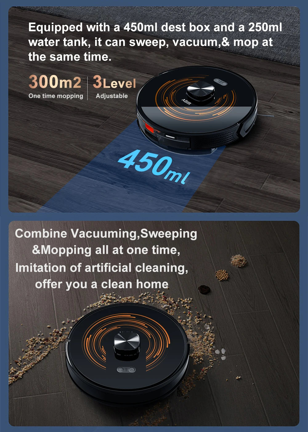 Aspirapolvere robot ABIR K30, stazione di svuotamento automatico, Lidar laser, aspirazione 6500PA, mappatura multipiano, apparecchio asciutto e bagnato per la casa intelligente