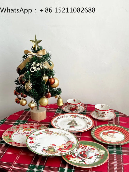 Piatto natalizio LLY, set di tazze e piattini da caffè con Babbo Natale, stoviglie natalizie, decorazioni per la casa e regali per le festività.