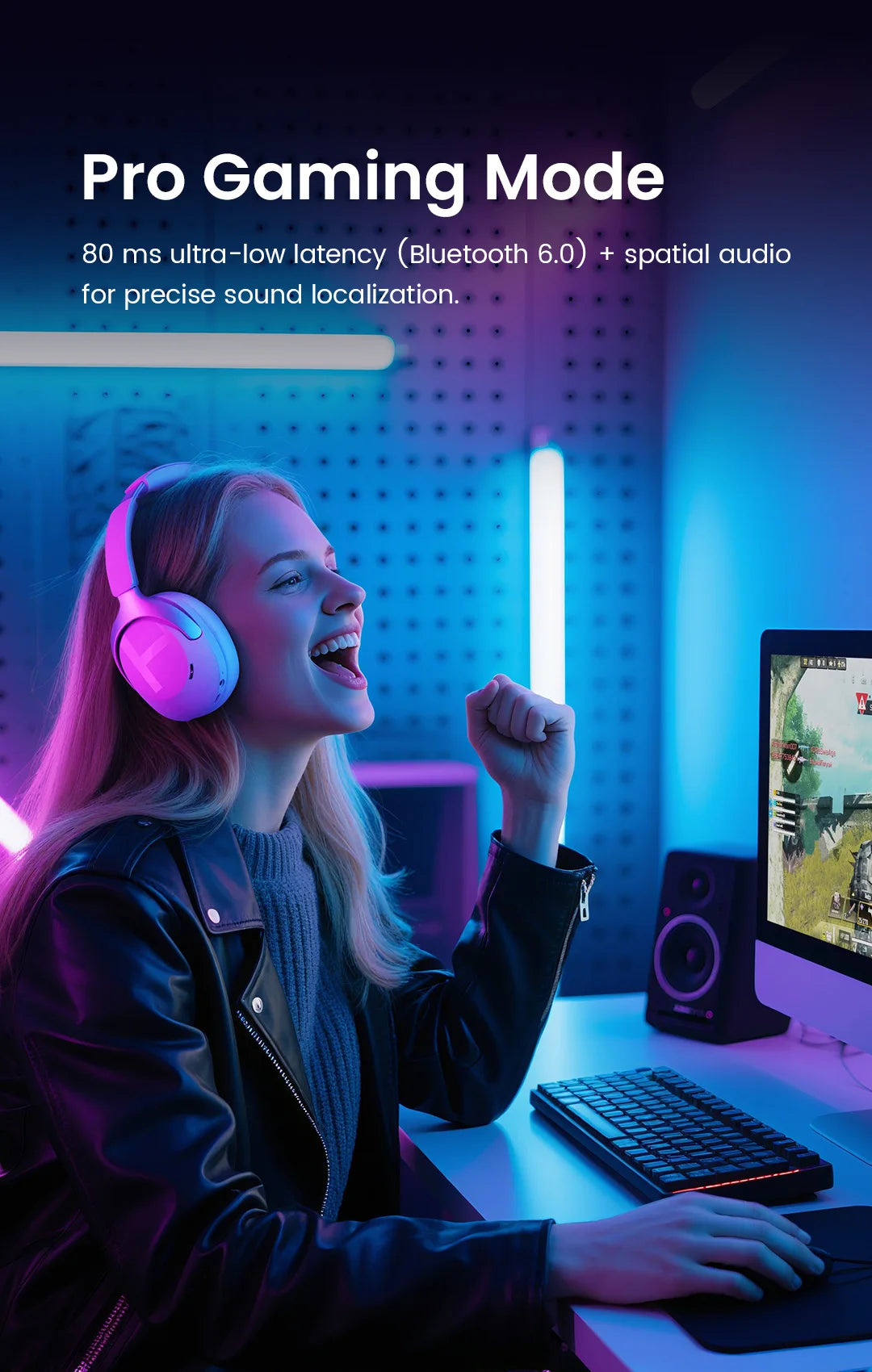 HAYLOU S40 ANC Cuffie wireless Bluetooth 6.0 Audio ad alta risoluzione Cuffie over Ear Auricolari ibridi con cancellazione attiva del rumore da 50 dB