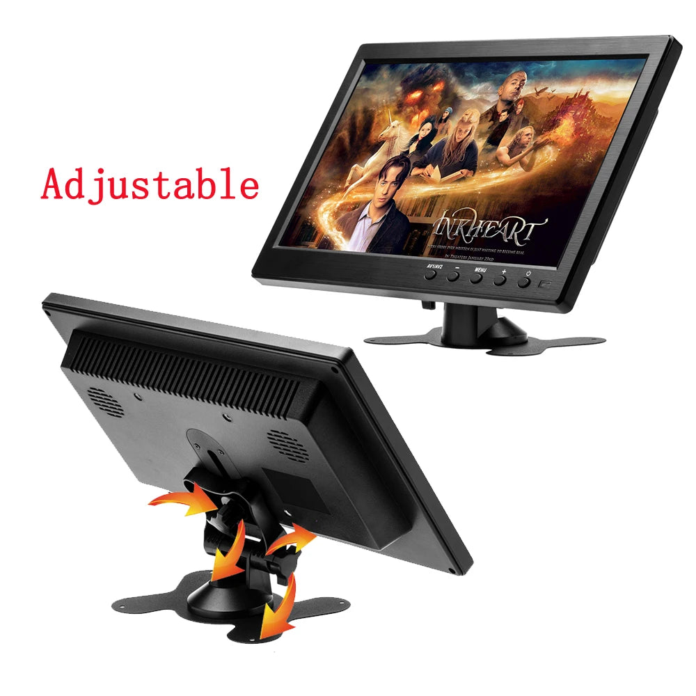 Monitor di Sicurezza Podofo 10.1'' con Display TFT LCD HD, Schermo Digitale con Ingresso Video HDMI/VGA/AV/USB/SD, Lettore PC/TV/DVD, Monitor per Auto