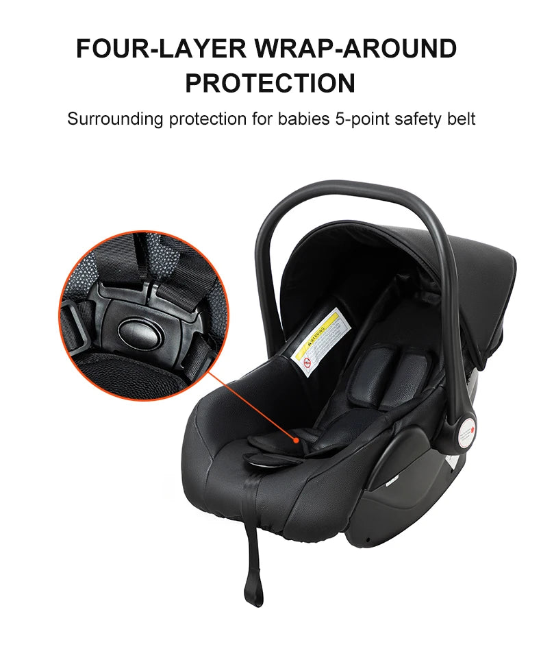 Sistema di trasporto per bambini 3 in 1 con seggiolino auto per neonati e navicella, passeggino pieghevole reversibile a 360 gradi, carrozzina alta per neonati fino a 3 anni, cintura di sicurezza a 5 punti, tettuccio in pelle