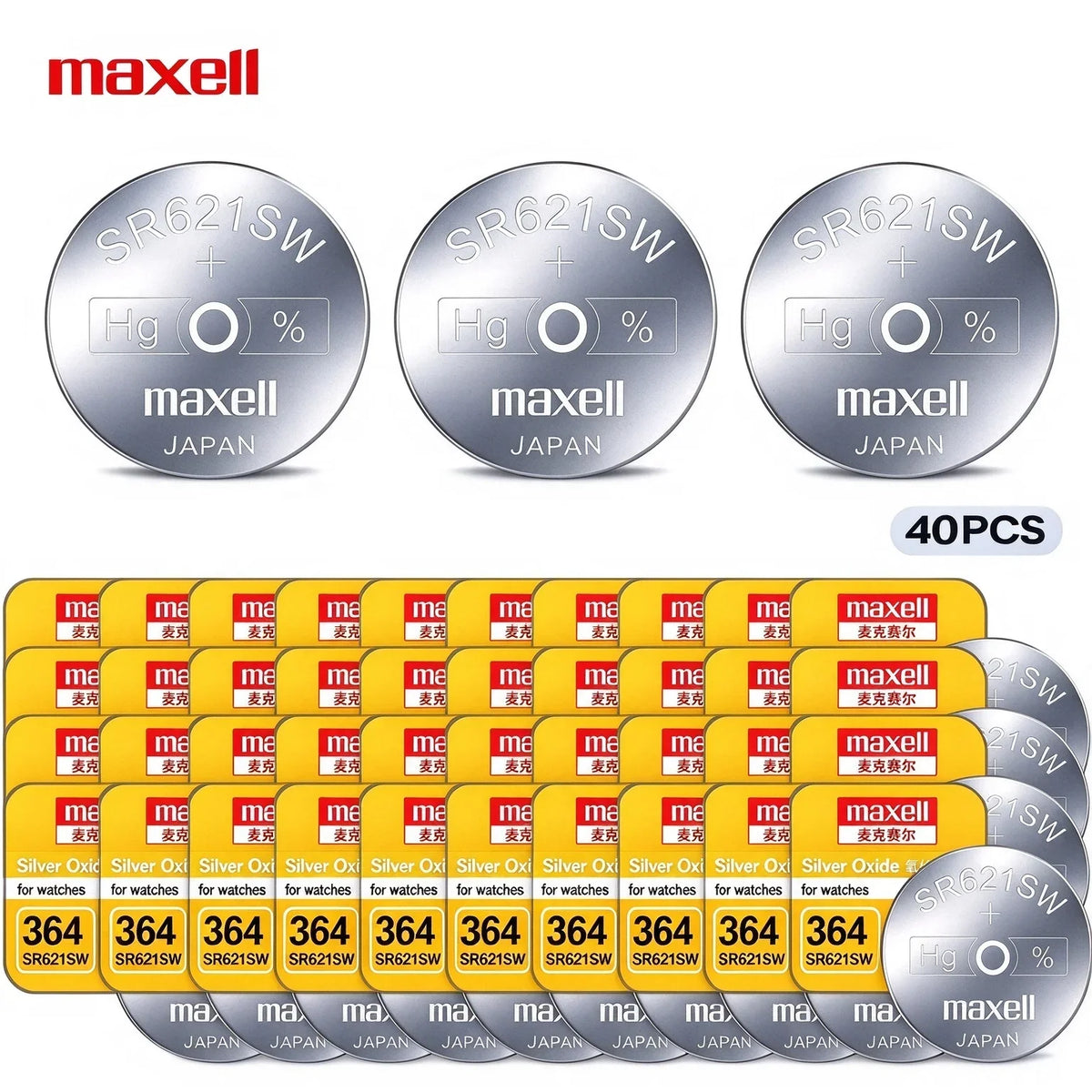 10-100PCS Batteria a bottone Maxell SR621SW 364 in ossido d'argento 1,55V AG1 LR621 per orologio da polso e orologio al quarzo