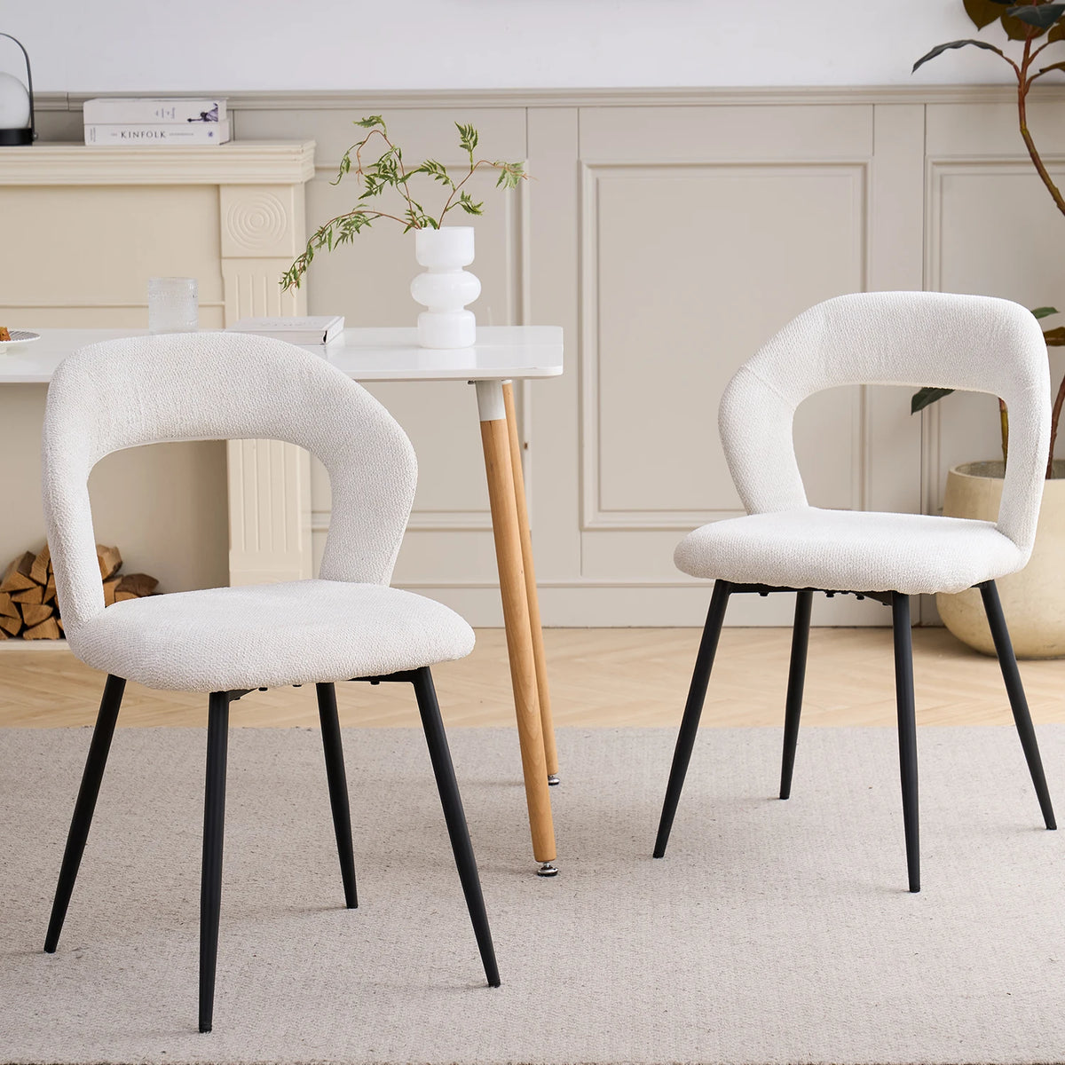 EGOONM Set di 4 Sedie da Pranzo Moderne con Schienale Cavo, Sedie Laterali Imbottite in Tessuto, Gambe in Metallo Nero, Sedie d'Accento per Cucina e Caffè