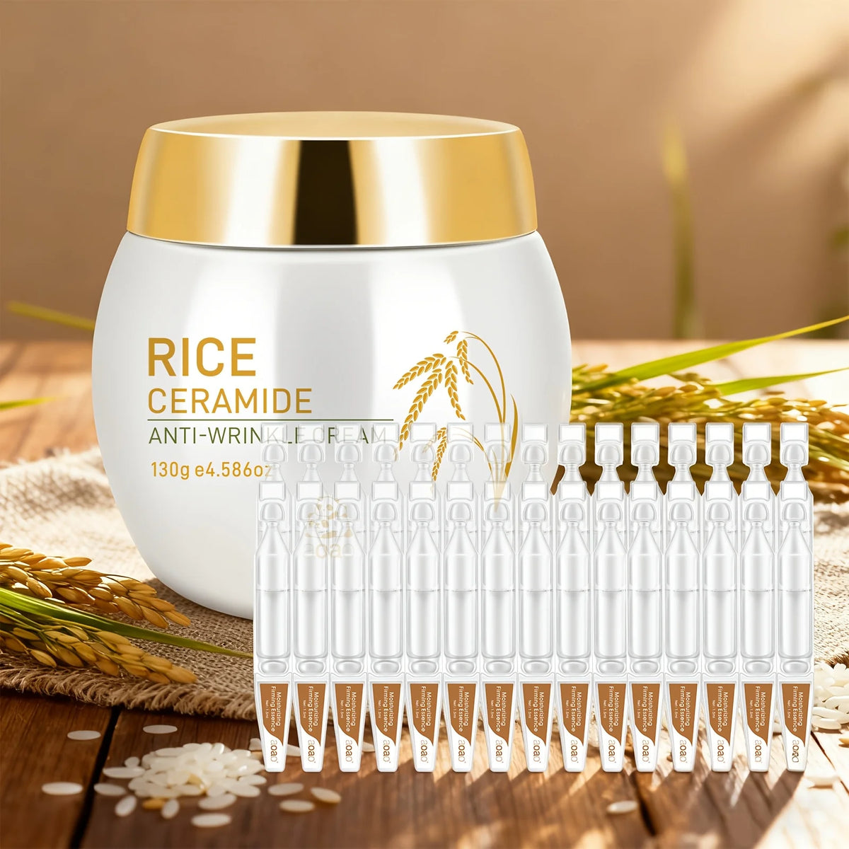 Set di 31 pezzi per la cura del viso anti-rughe a base di riso con ceramidi e collagene, crema e siero anti-rughe per un'idratazione profonda, rassodante e levigante, trattamento anti-età/anti-rughe che rende la pelle più g