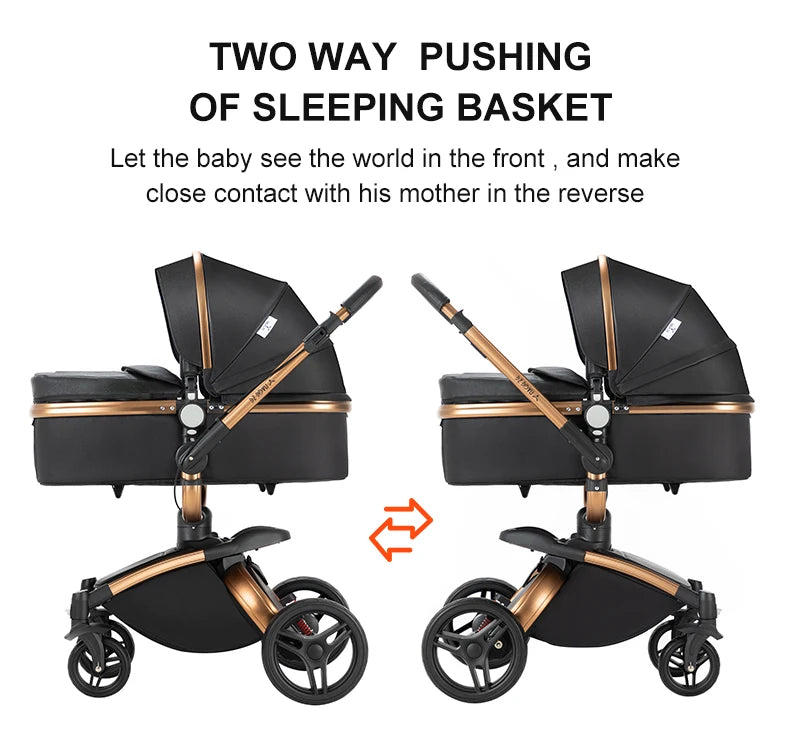 Sistema di trasporto per bambini 3 in 1 con seggiolino auto per neonati e navicella, passeggino pieghevole reversibile a 360 gradi, carrozzina alta per neonati fino a 3 anni, cintura di sicurezza a 5 punti, tettuccio in pelle