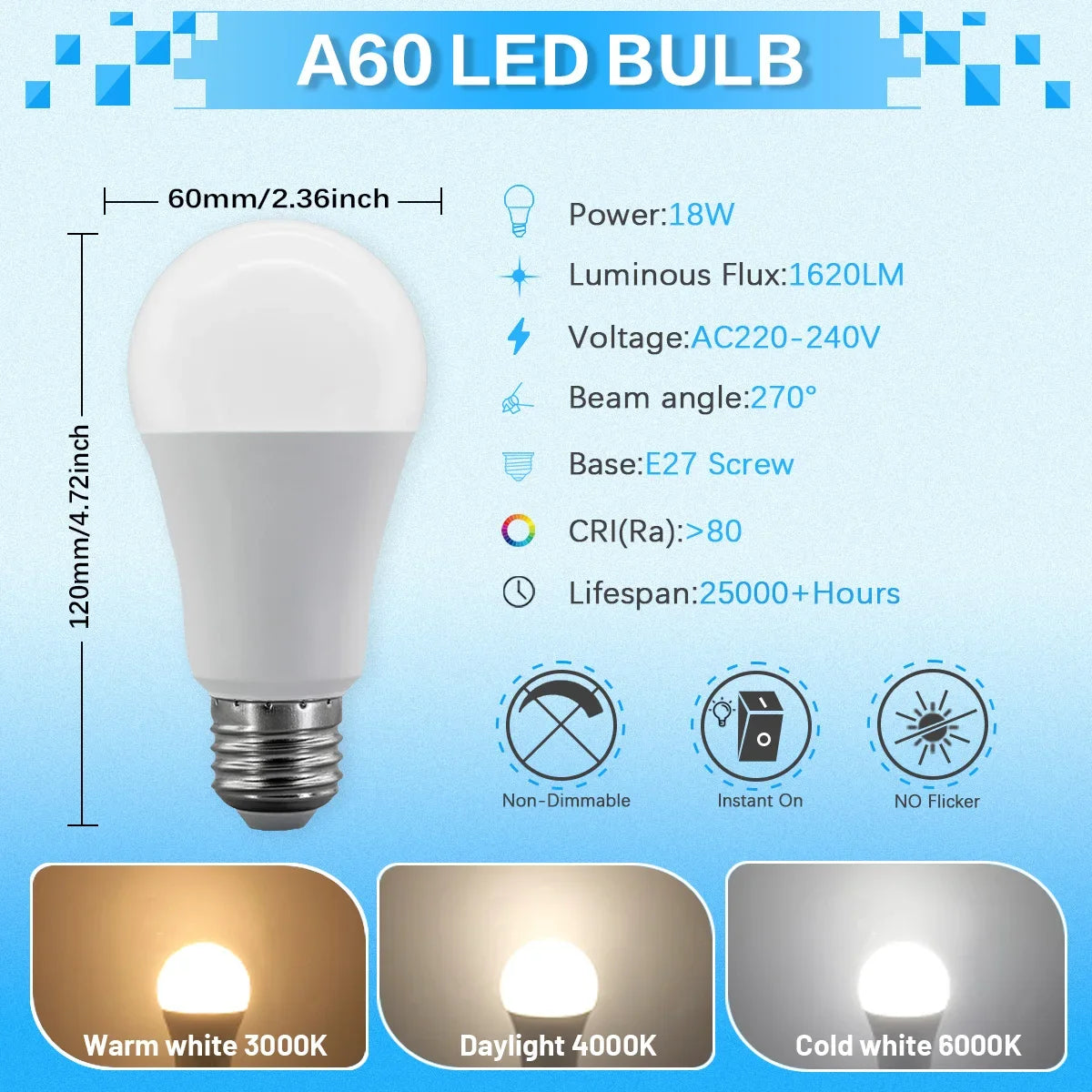 Confezione da 6/8/10 Lampadine LED E27 AC 220V 230V, 90LM/W CRI90 3W-24W, Illuminazione Bianca Calda/Fredda 3000K/4000K/6000K per Uso Domestico