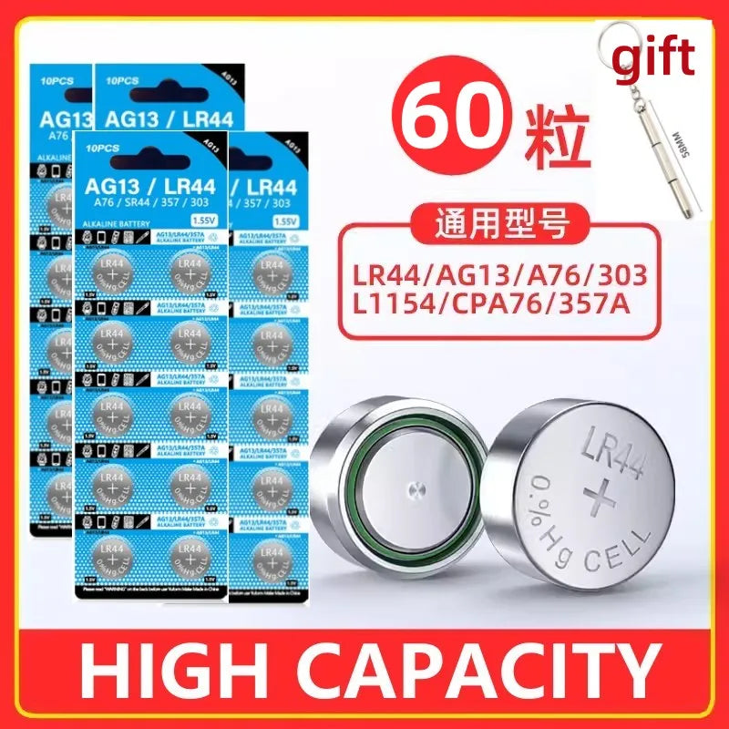 2-60 pz AG13 LR44 batteria al litio L1154 RW82 SR1154 SP76 pila SR44 batterie a bottone A76 LR1154 GP7 moneta cellulare per Watch1.55V