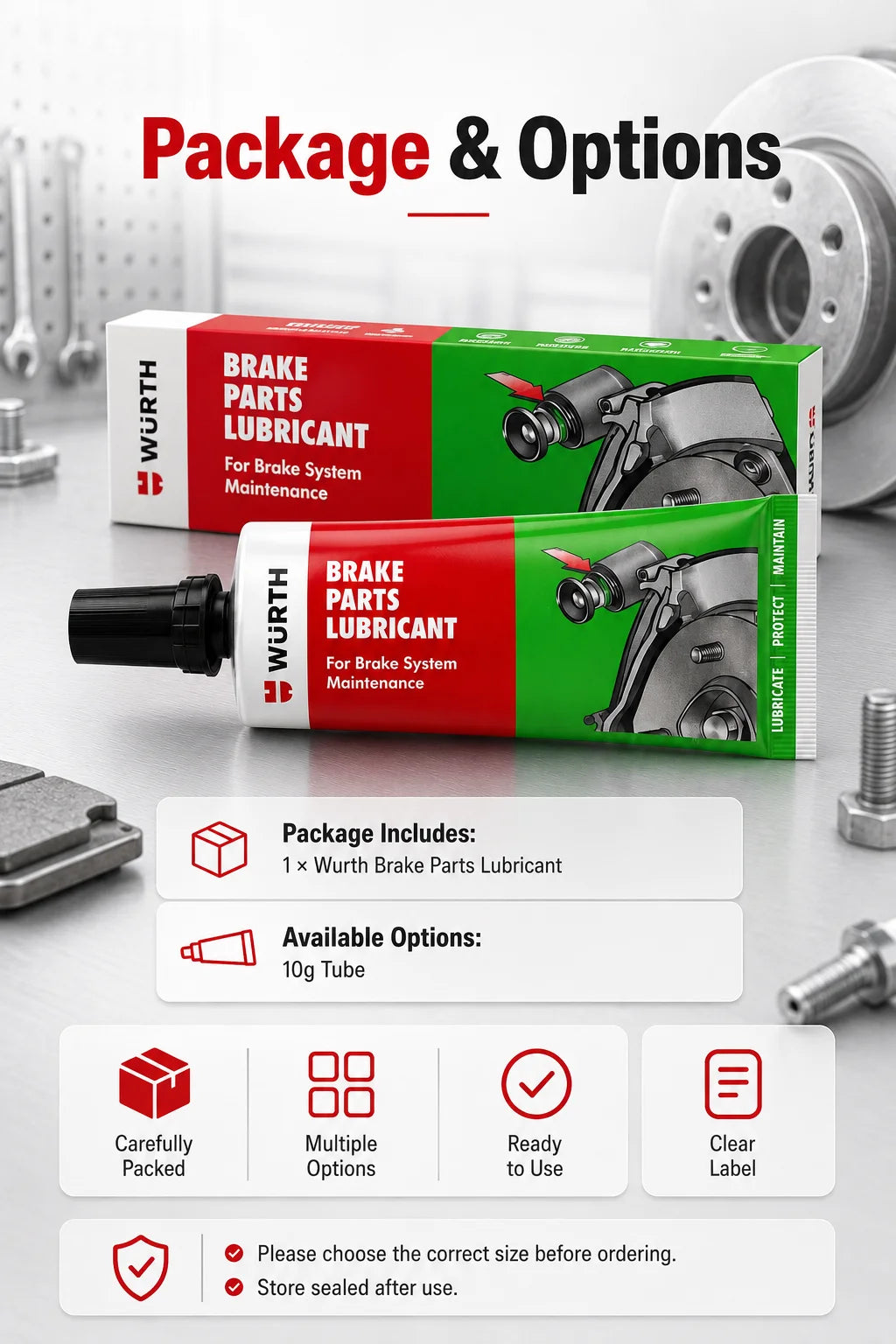 Lubrificante per Freni Wurth 10g, Grasso Resistente al Calore per Pinze Freno, Perni Guida, Pistoni, Uso Automobilistico