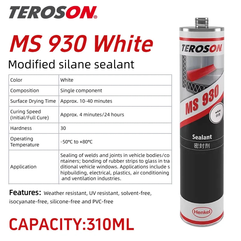 TEROSON MS 930 Sigillante Multiuso Resistente alle Intemperie e ai Raggi UV, Colla Flessibile per Finestrini Auto, Tetti di Camper, Metallo, Ceramica, Senza Isocianato