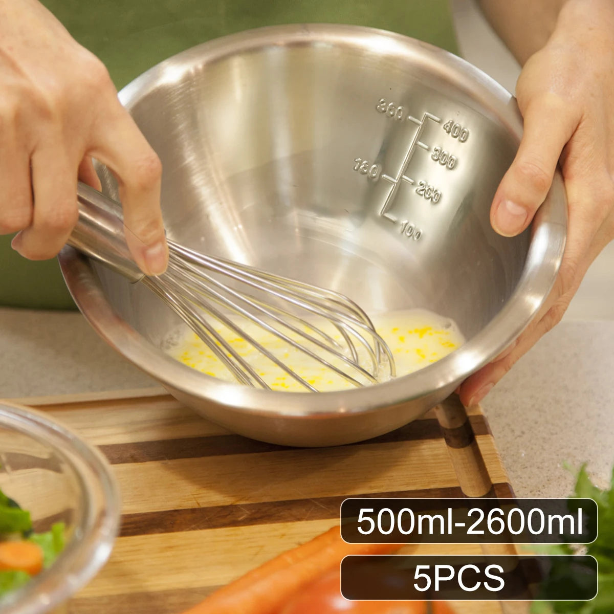 Set di ciotole per insalata da 5 pezzi Set di ciotole per zuppa multiuso in acciaio inossidabile 5 dimensioni Ciotole per nidificazione per cucina Cottura Cottura Conservazione degli alimenti