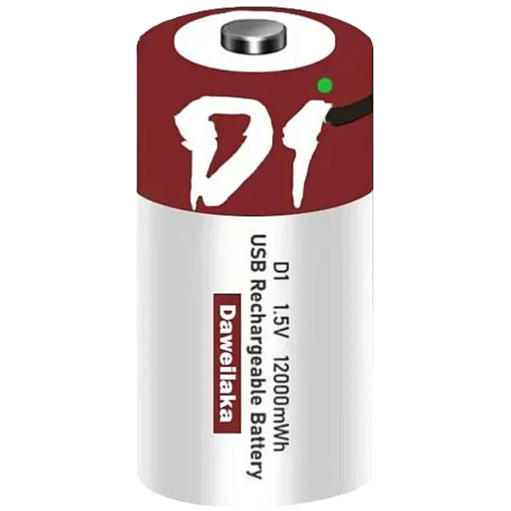 Batteria agli ioni di litio da 1,5 V formato D, 12000 mWh, ricaricabile tramite USB per torce, scaldabagni, giocattoli, include cavo di ricarica gratuito